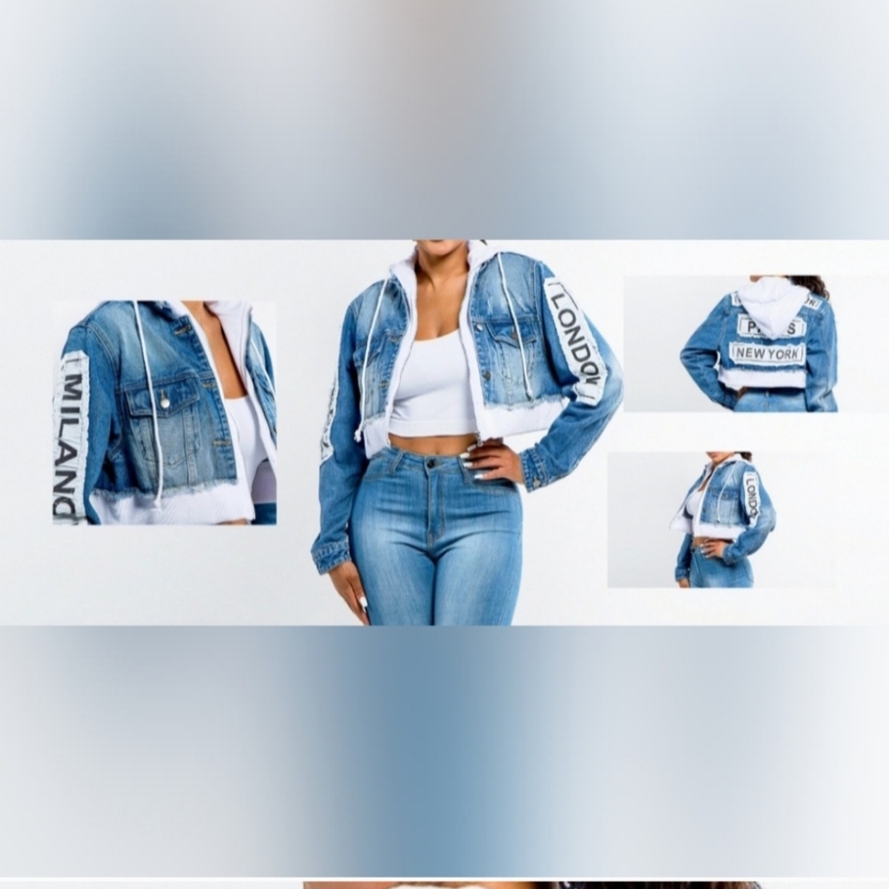 NEW Fashion Tour Distressed Denim Hoodie Jacket - M - Picture 4 of 5
